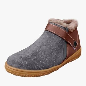 Women's Fashion Round Stitching Leather Short Snow Boots